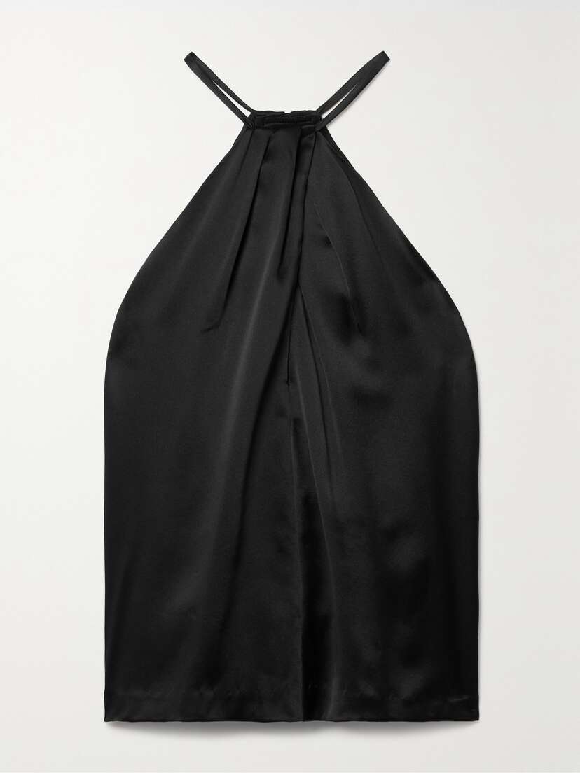 Nili Lotan Edwige Gathered Silk-satin Halterneck Top