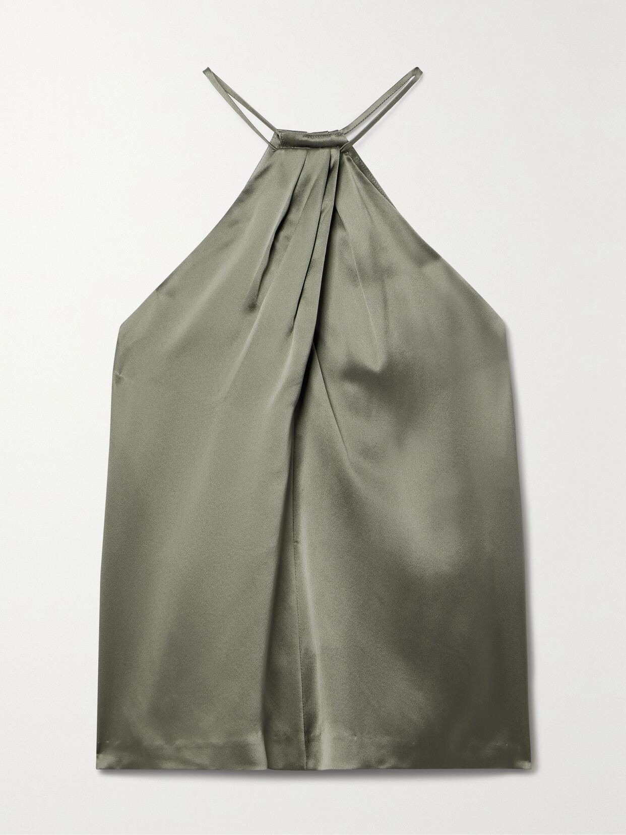 Nili Lotan Edwige Gathered Silk-satin Halterneck Top In Green