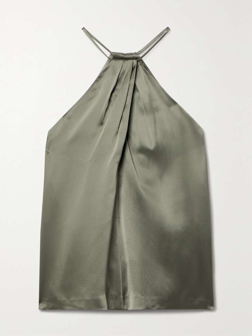 Nili Lotan Edwige Gathered Silk-satin Halterneck Top - x large