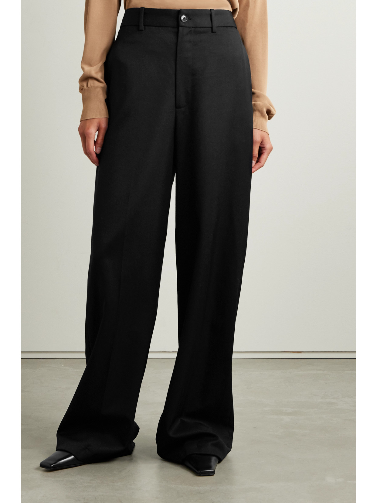 Shop Nili Lotan Johan Wool-twill Wide-leg Pants In Black