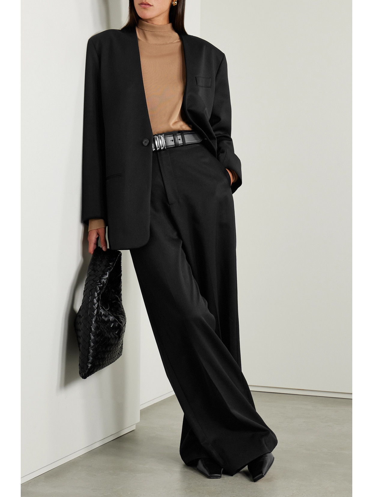 Shop Nili Lotan Johan Wool-twill Wide-leg Pants In Black