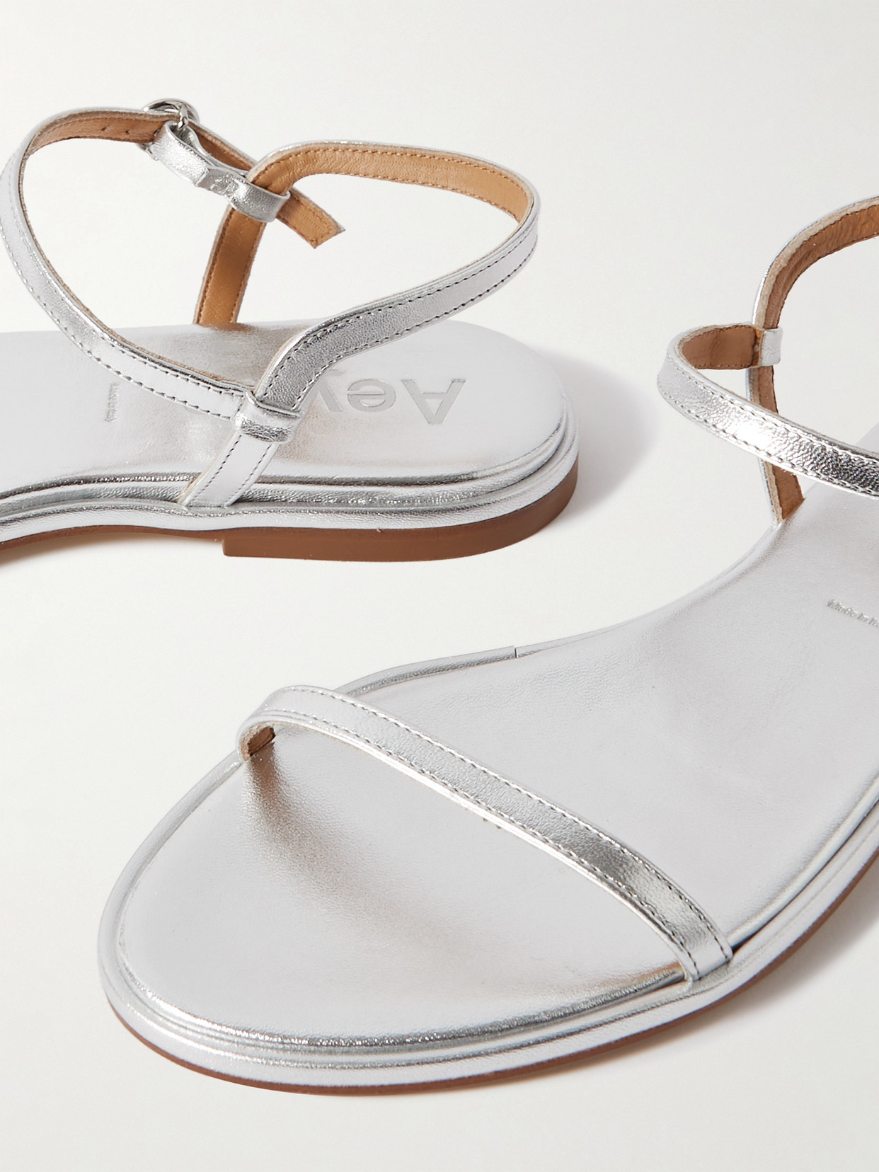 Shop Aeyde Nettie Metallic Leather Sandals In Silver