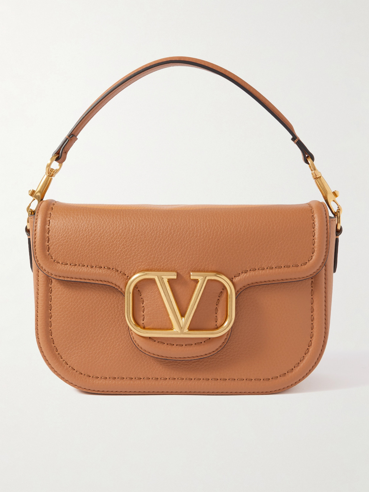 Valentino Garavani Locò Textured-leather Shoulder Bag In Brown