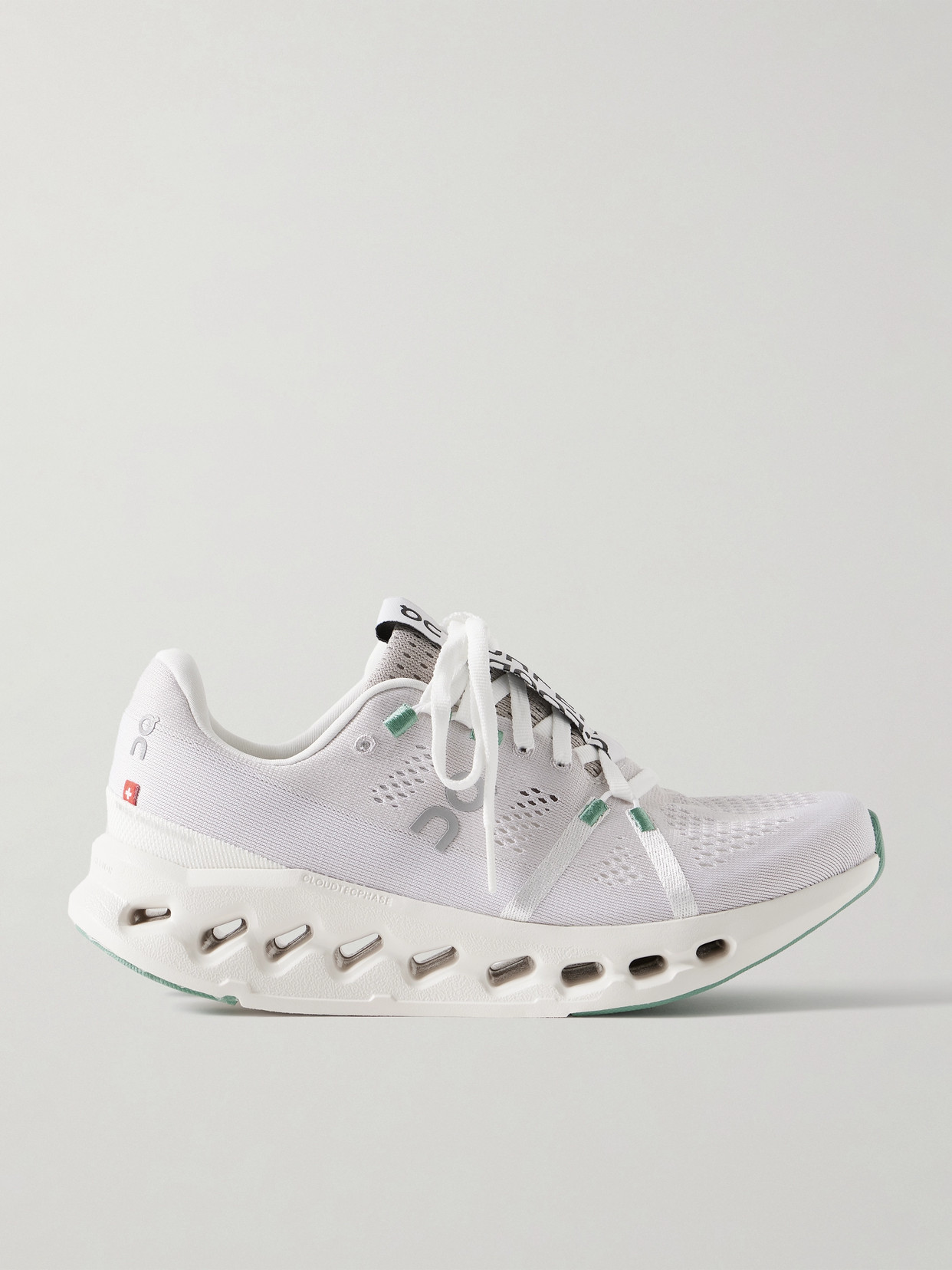 On Cloudsurfer Webbing-trimmed Stretch-knit Sneakers In Pearl,ivory