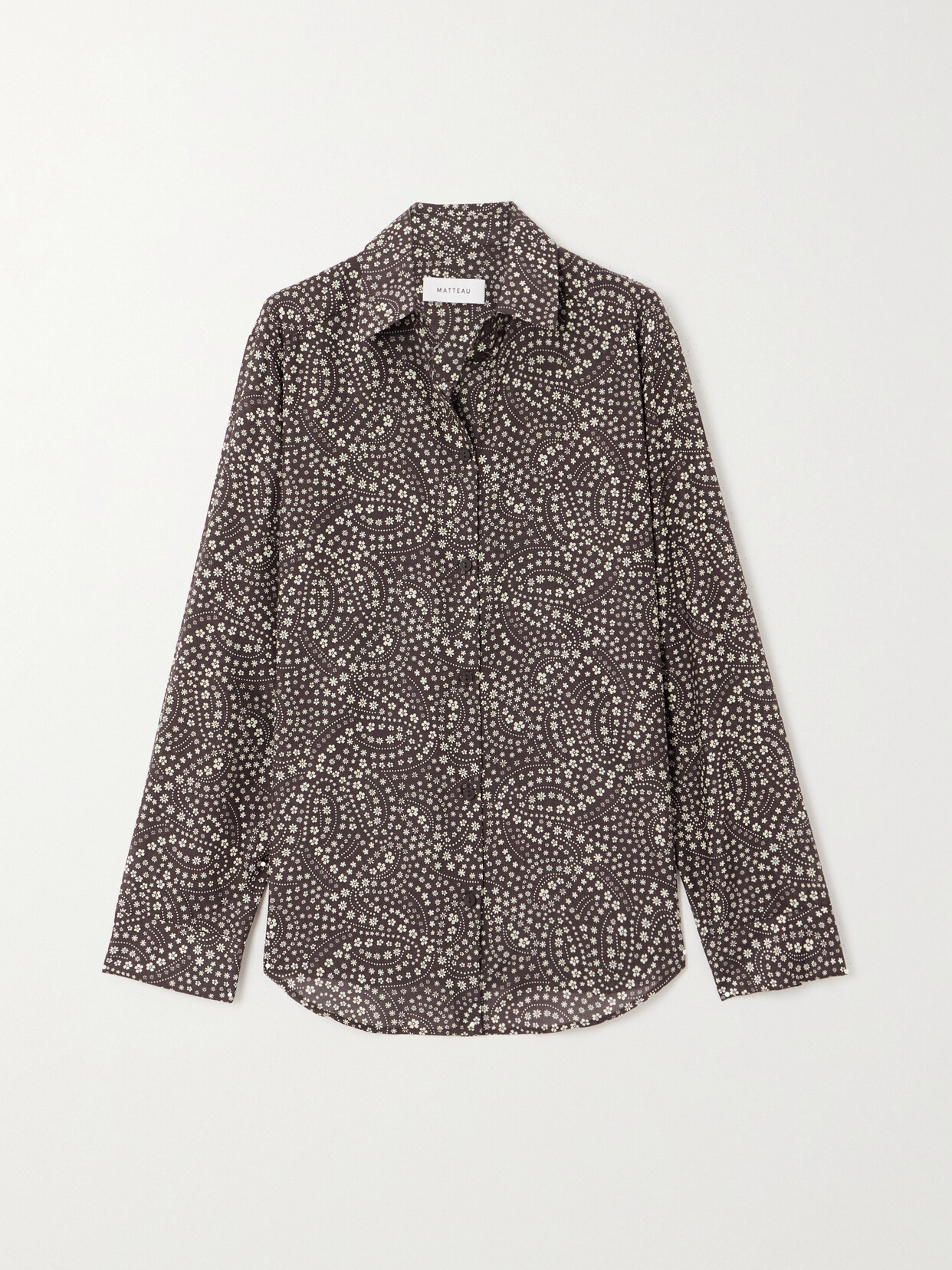 Matteau + Net Sustain Floral-print Organic Cotton And Silk-blend Shirt In Brown