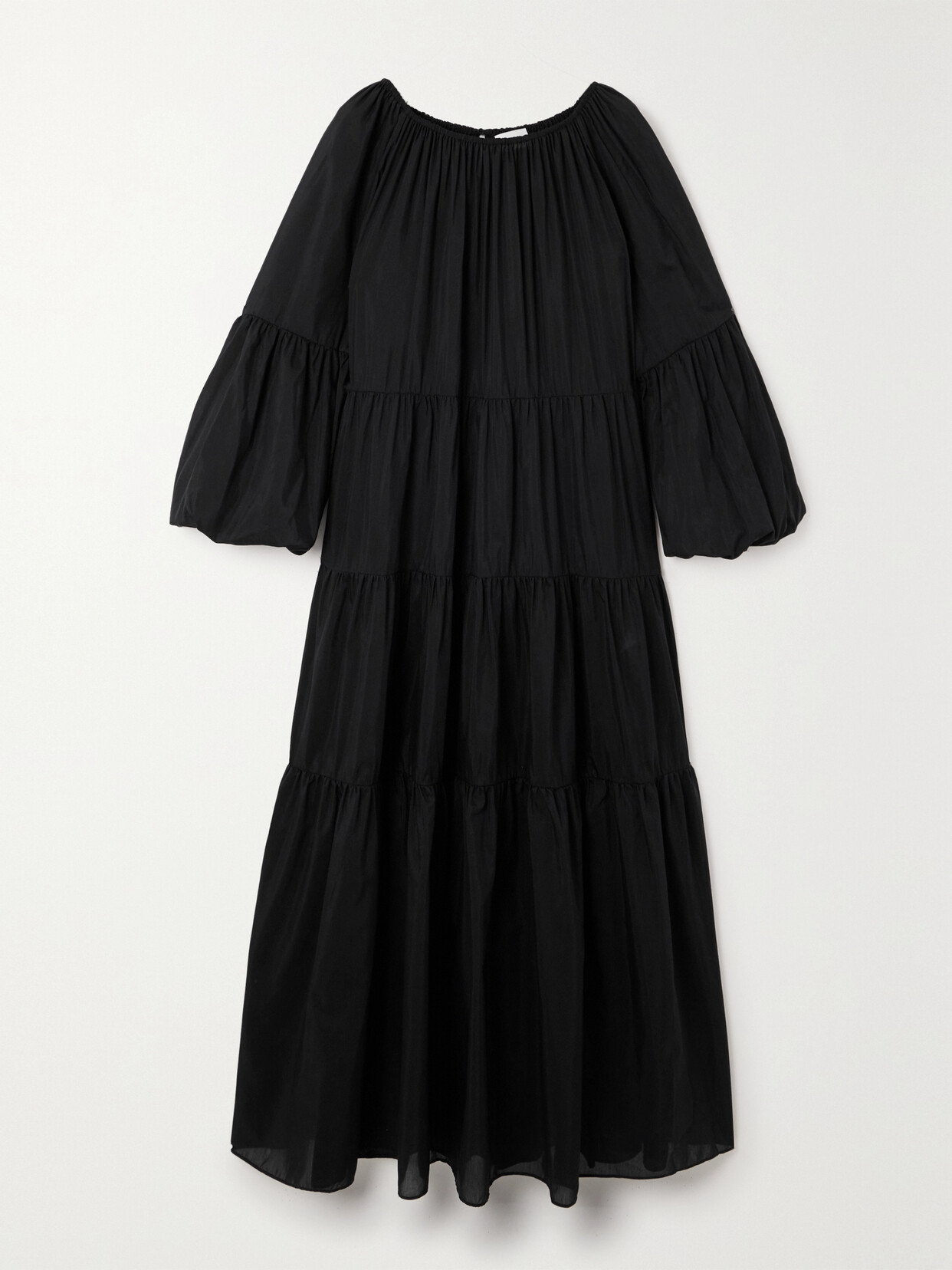 Matteau + Net Sustain Tiered Organic Cotton And Silk-blend Maxi Dress - Black
