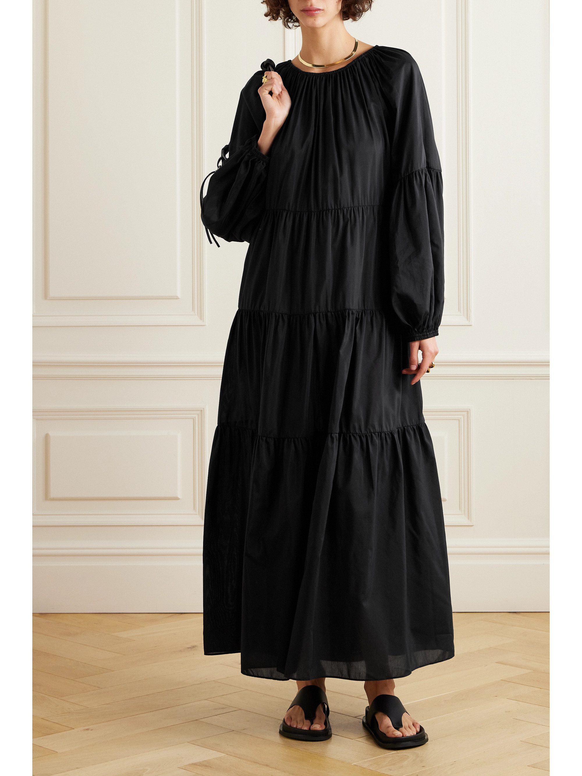 Matteau + NET SUSTAIN tiered organic cotton and silk-blend maxi dress