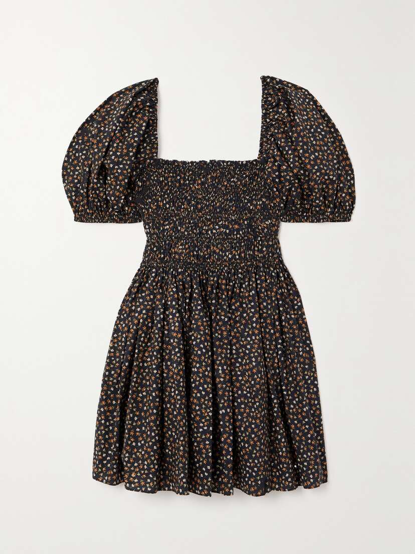 Matteau + Net Sustain Shirred Printed Organic Cotton Mini Dress