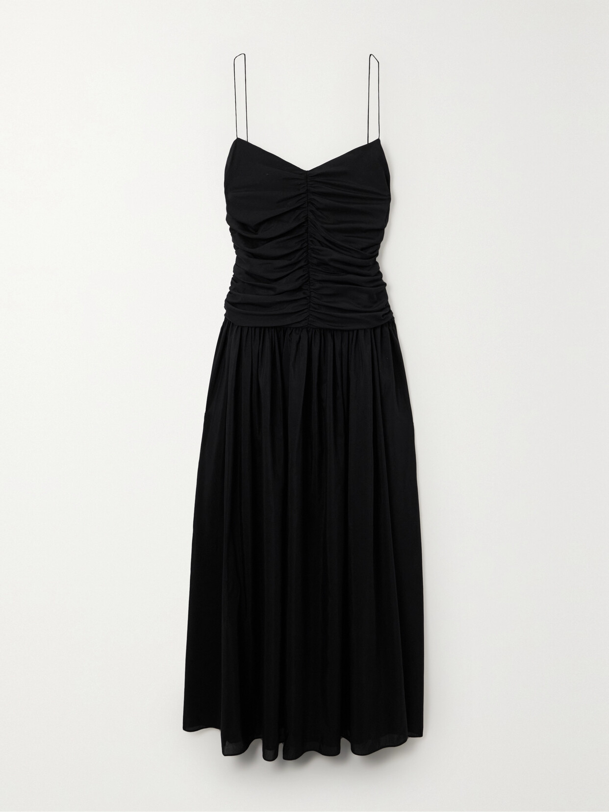 Shop Matteau + Net Sustain Gathered Pleated Organic Cotton And Silk-blend Midi Dress In Black