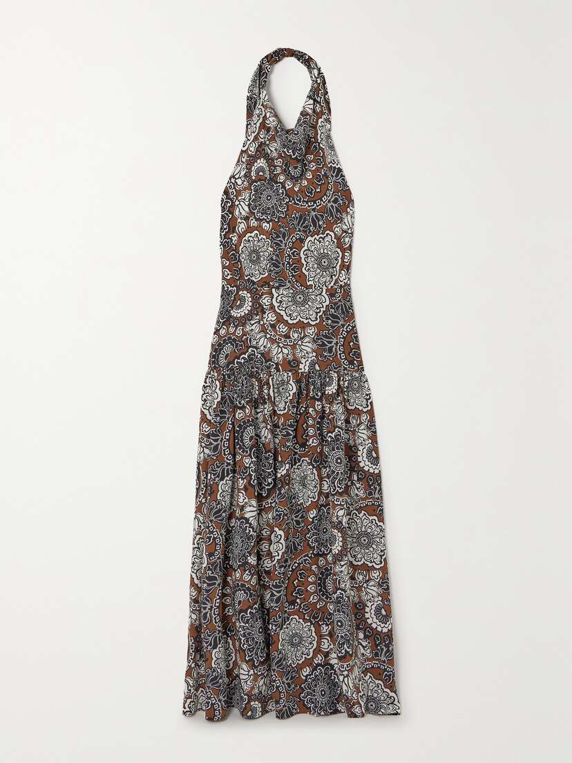 Matteau + Net Sustain Printed Organic Silk Crepe De Chine Halterneck Maxi Dress