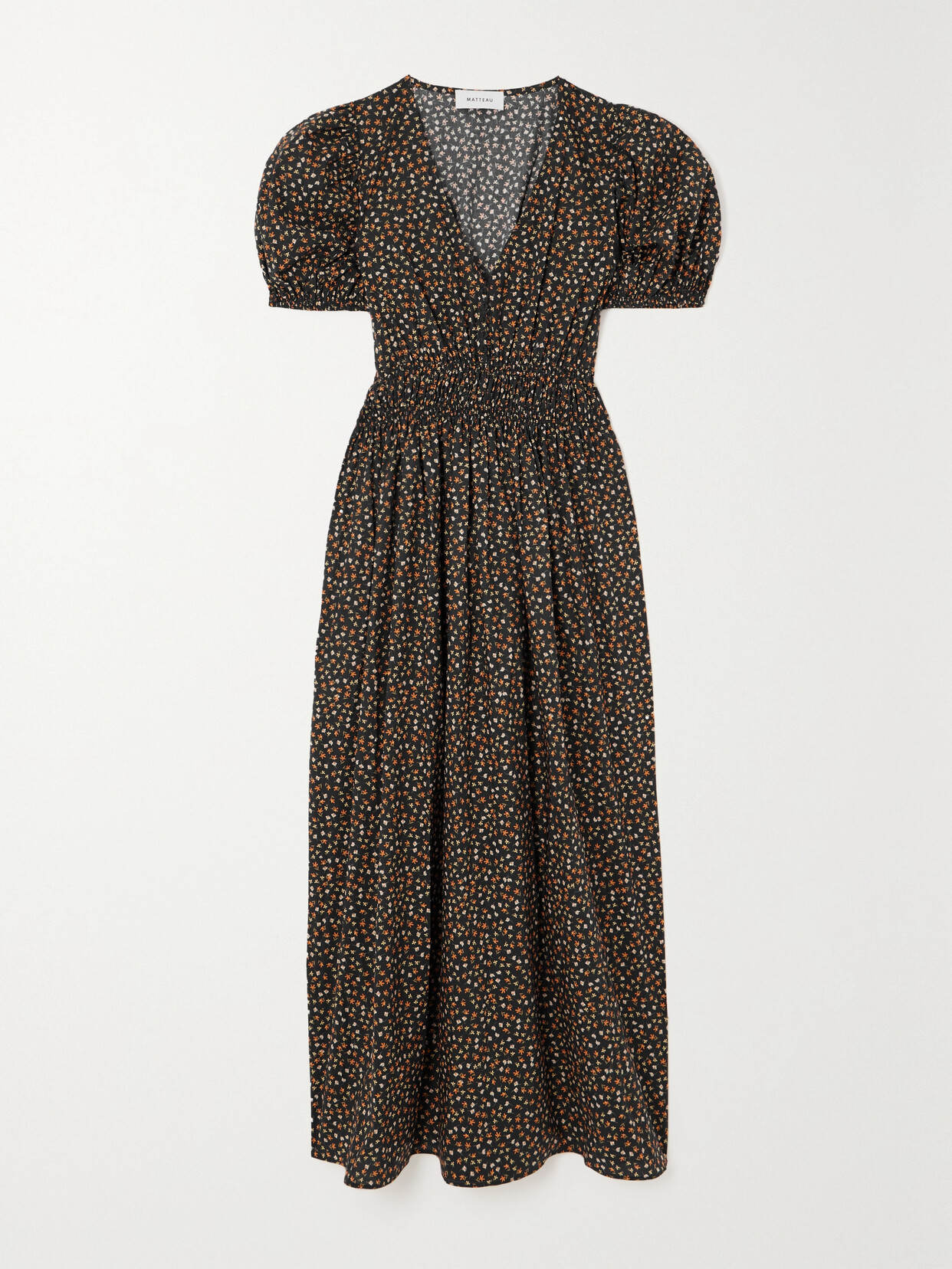 Matteau - + Net Sustain Smocked Floral-print Organic Cotton Midi Dress - Multi