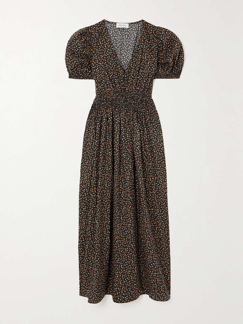 Matteau + Net Sustain Smocked Floral-print Organic Cotton Midi Dress