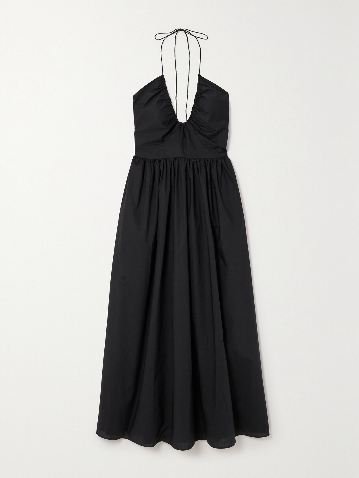 Shop Matteau + Net Sustain Gathered Organic Cotton-voile Halterneck Midi Dress In Black