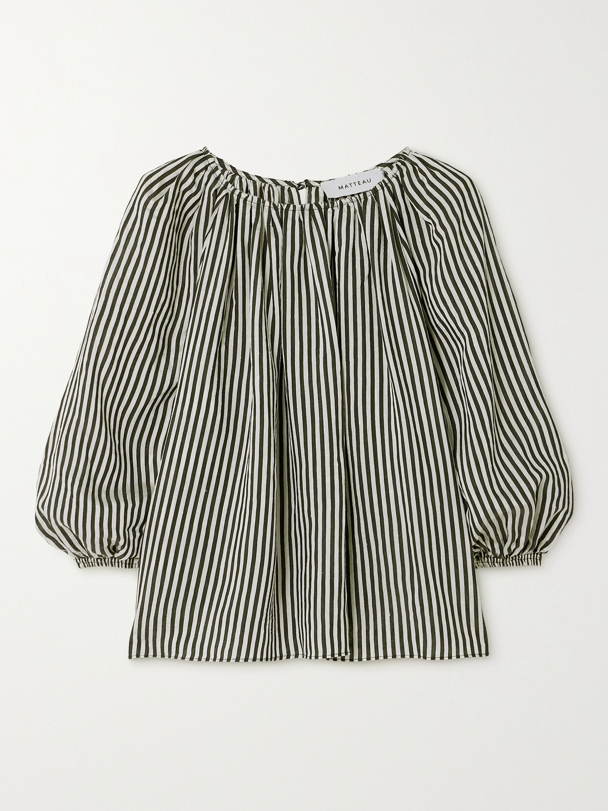 Matteau + Net Sustain Gathered Striped Poplin Blouse In Black