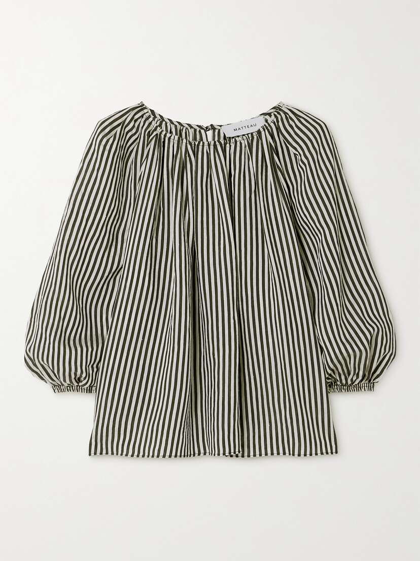 Matteau + Net Sustain Gathered Striped Poplin Blouse