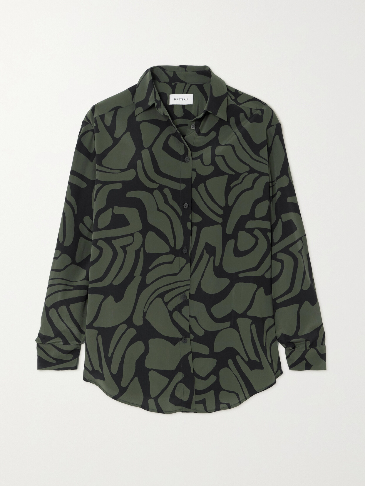 Matteau + Net Sustain Printed Organic Silk-crepe Shirt - Black