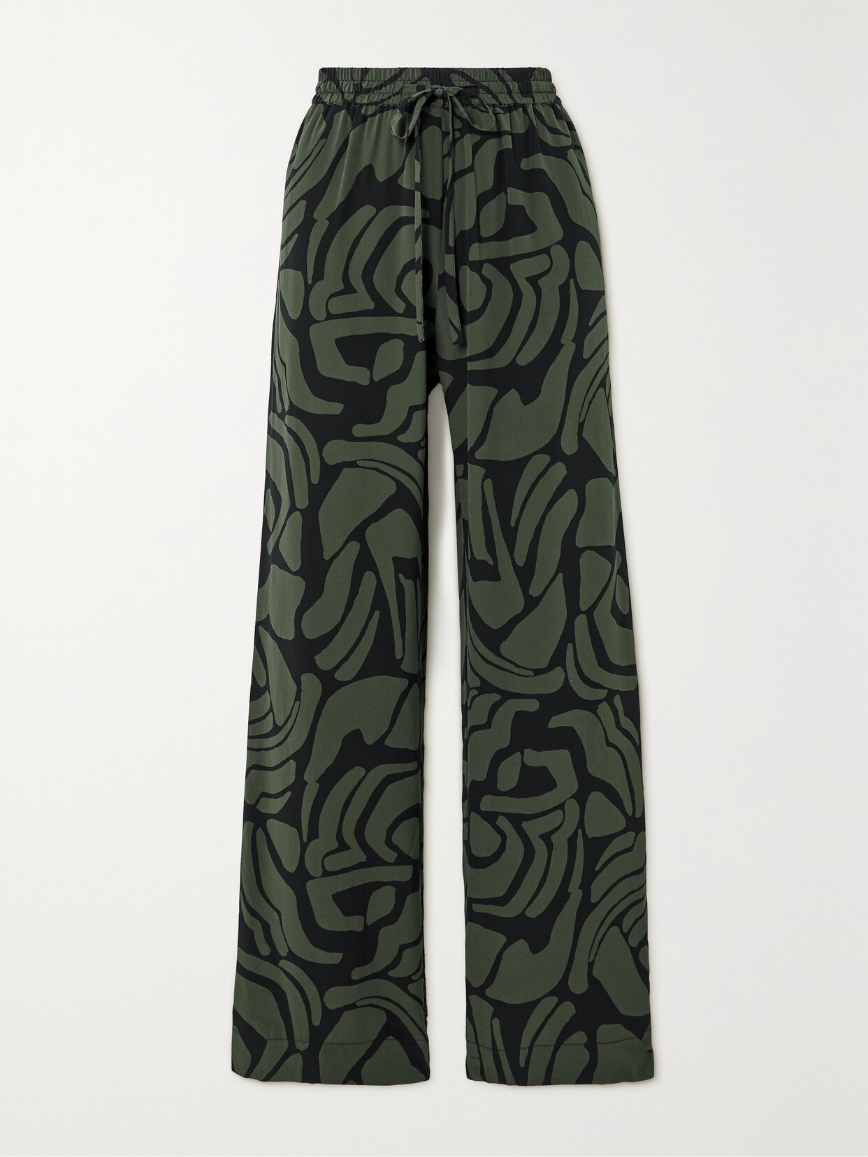 Matteau + Net Sustain Printed Organic Silk-crepe Straight-leg Pants In Black