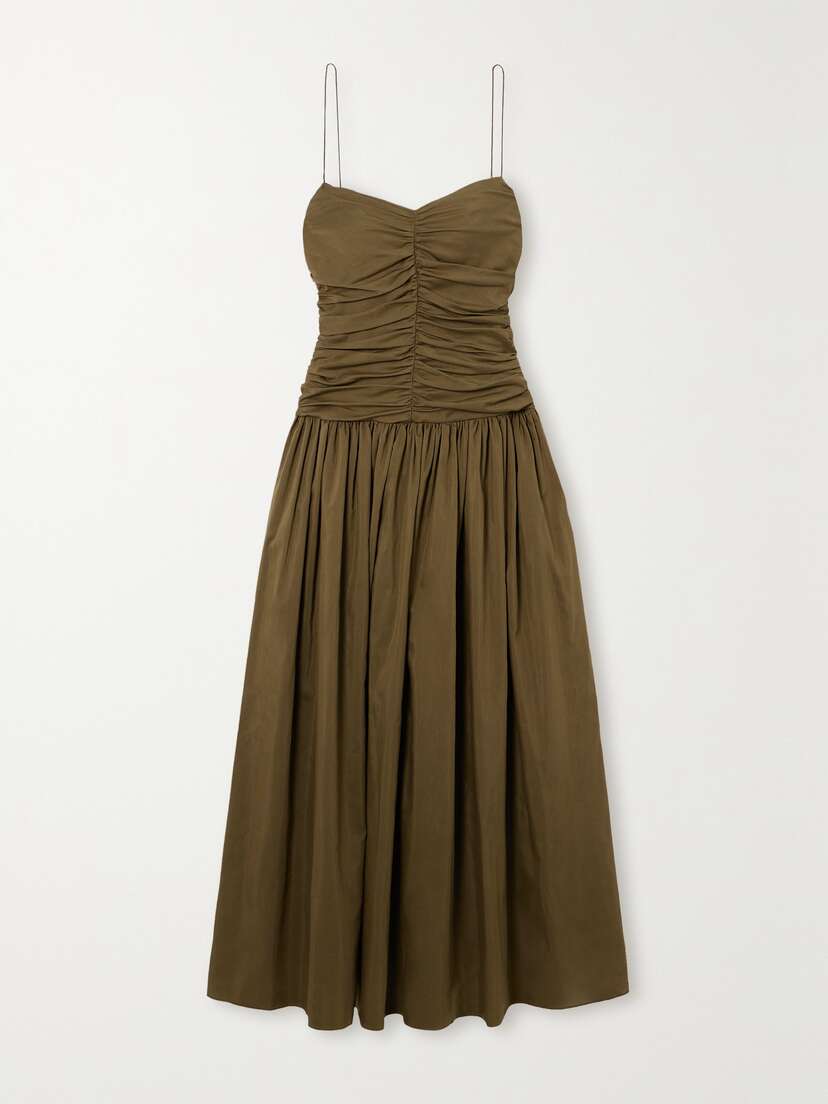 Matteau + Net Sustain Gathered Organic Cotton And Silk-blend Midi Dress