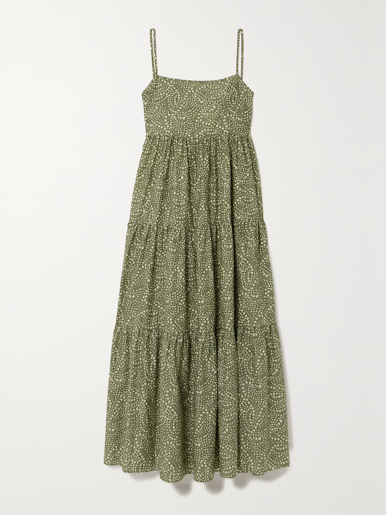 Matteau + Net Sustain Open-back Floral-print Organic Cotton-poplin Maxi Dress In Green