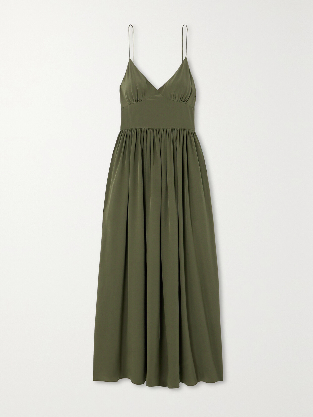 Matteau + Net Sustain Gathered Organic Silk Crepe De Chine Maxi Dress In Green