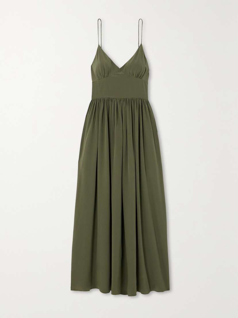 Matteau + Net Sustain Gathered Organic Silk Crepe De Chine Maxi Dress