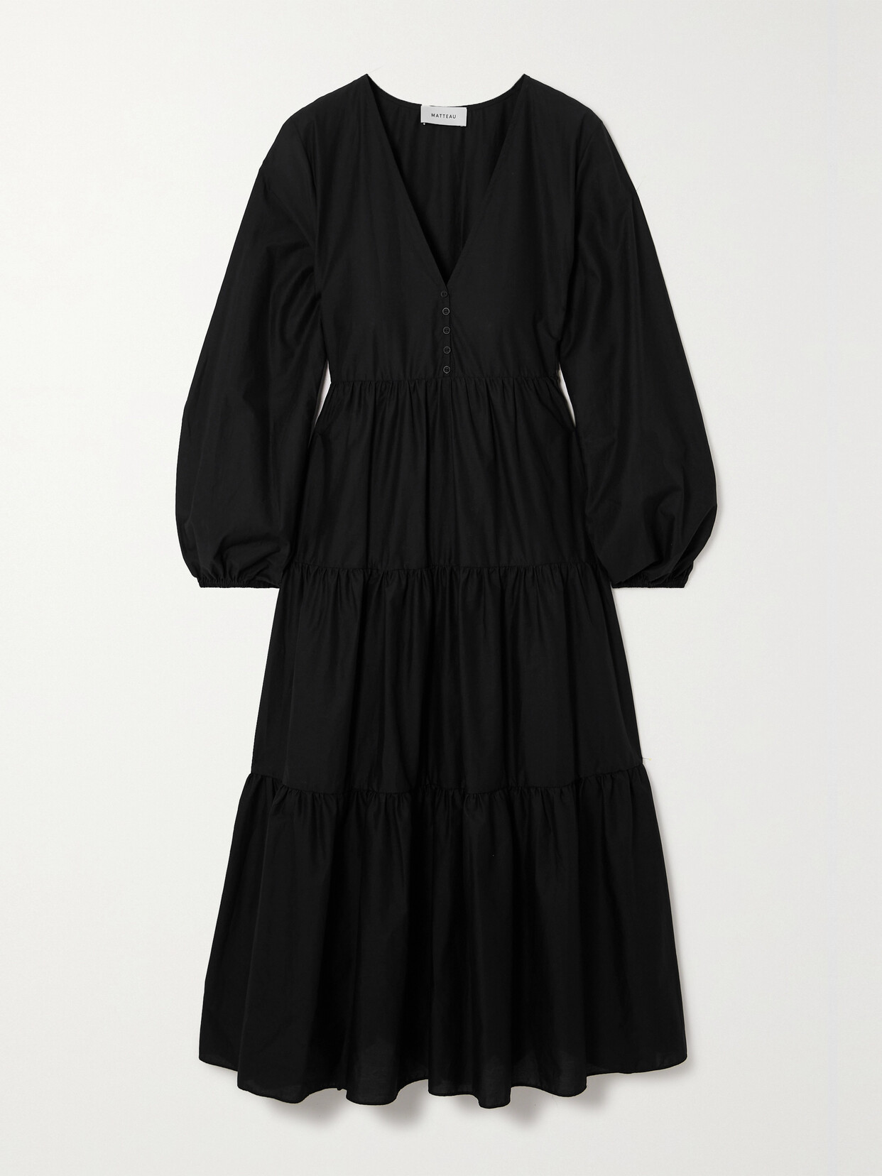Matteau + Net Sustain Tiered Organic Cotton-poplin Midi Dress - Black
