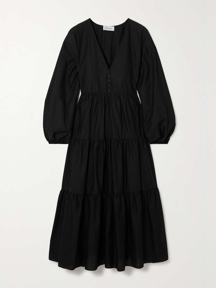 Matteau + Net Sustain Tiered Organic Cotton-poplin Midi Dress