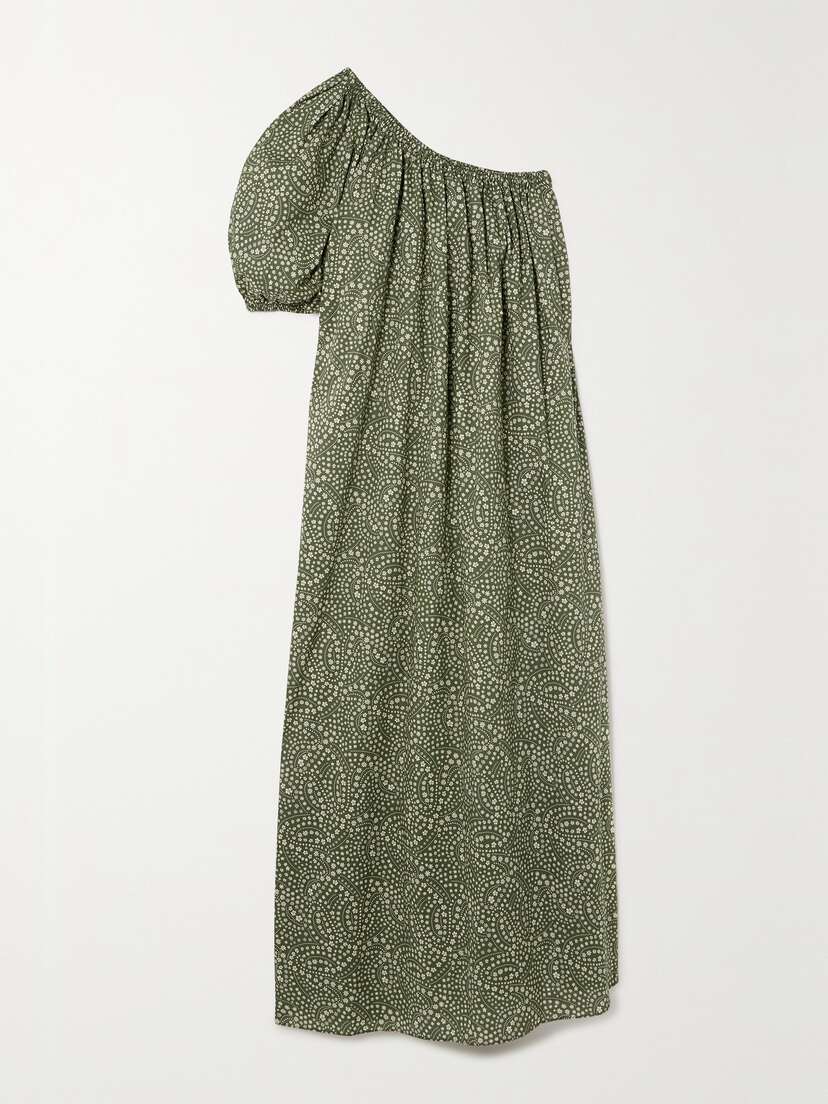Matteau + Net Sustain One-shoulder Floral-print Organic Cotton-poplin Midi Dress