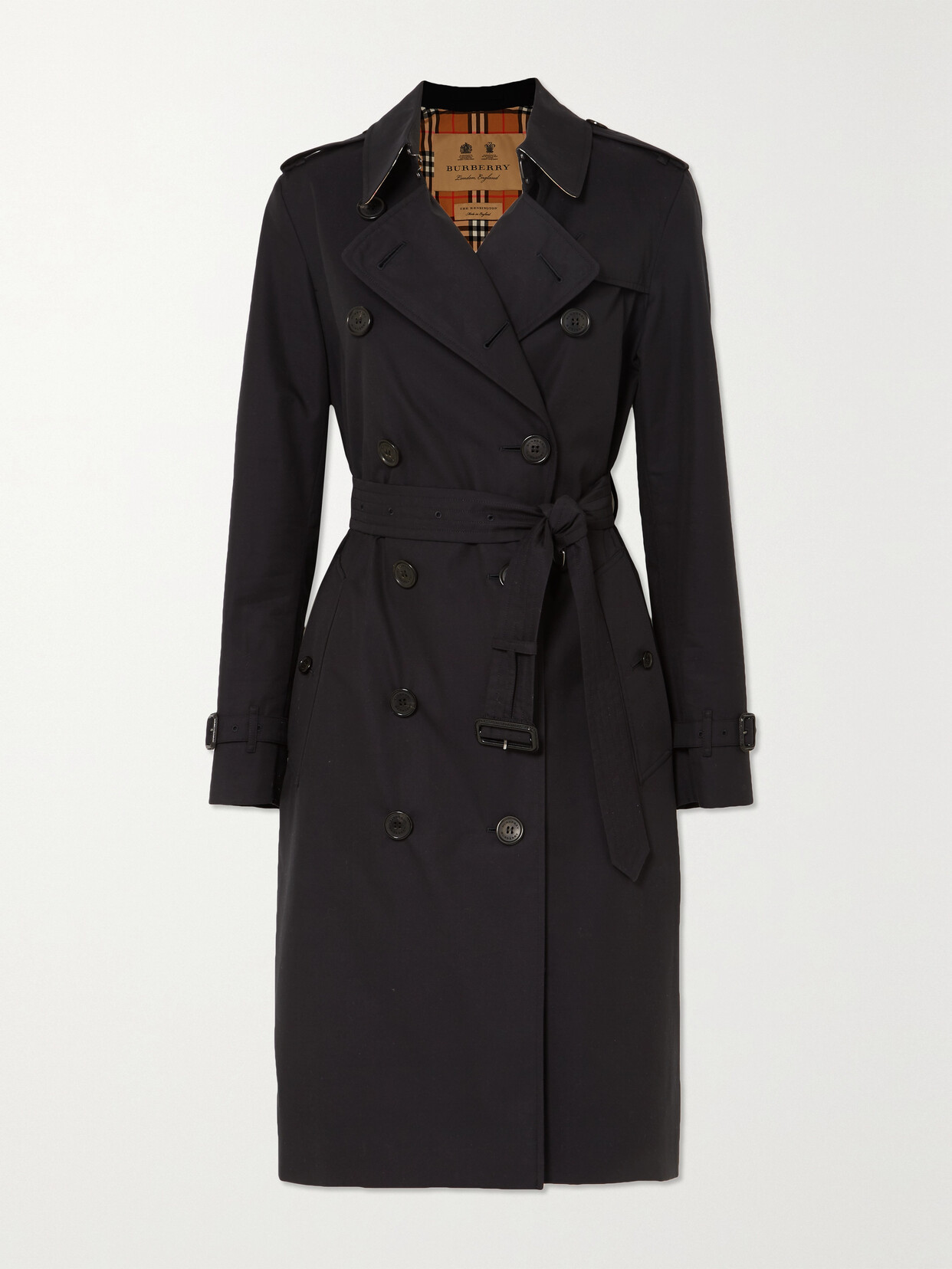 Burberry Kensington Long Organic Cotton-gabardine Trench Coat In Black