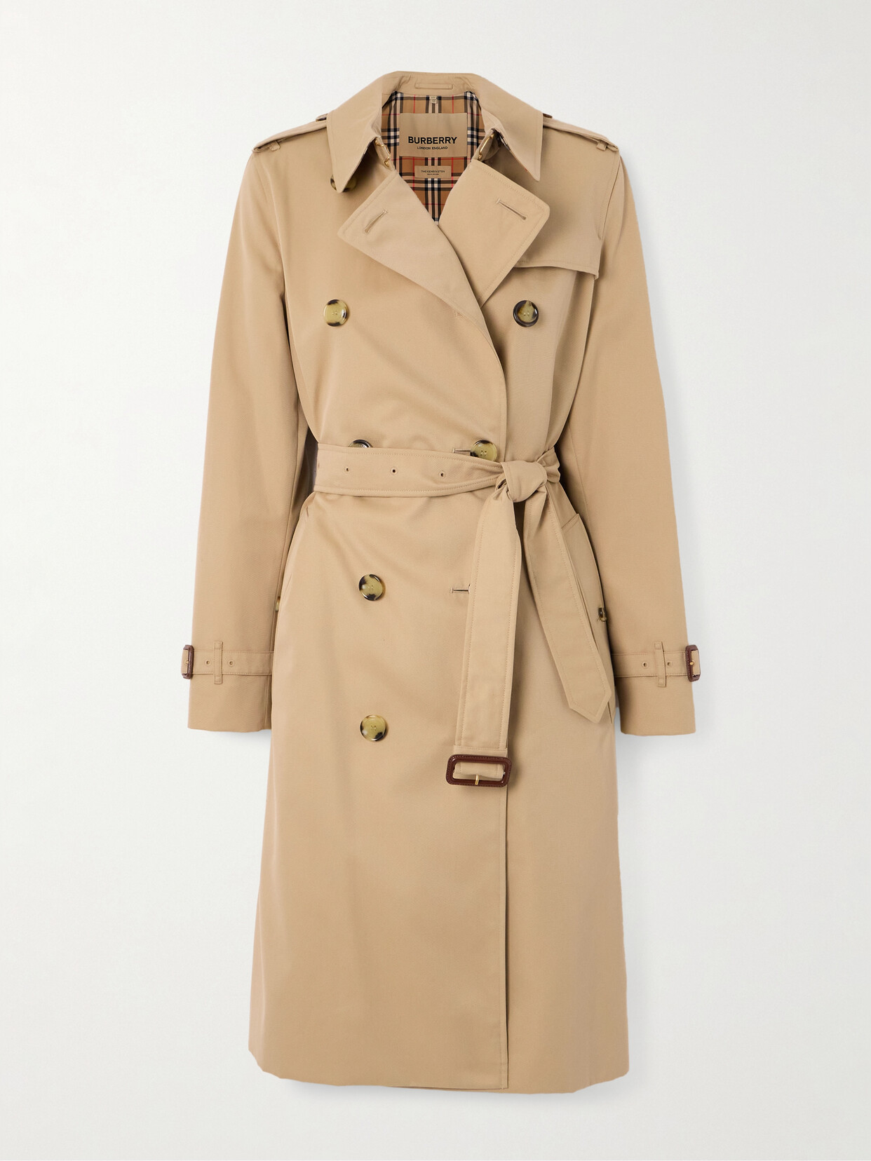 Shop Burberry Kensington Long Organic Cotton-gabardine Trench Coat In Neutrals