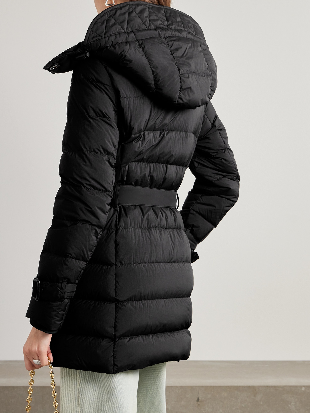 Shop Burberry Hooded Belted Double-breasted Quilted Shell Down Coat In Black