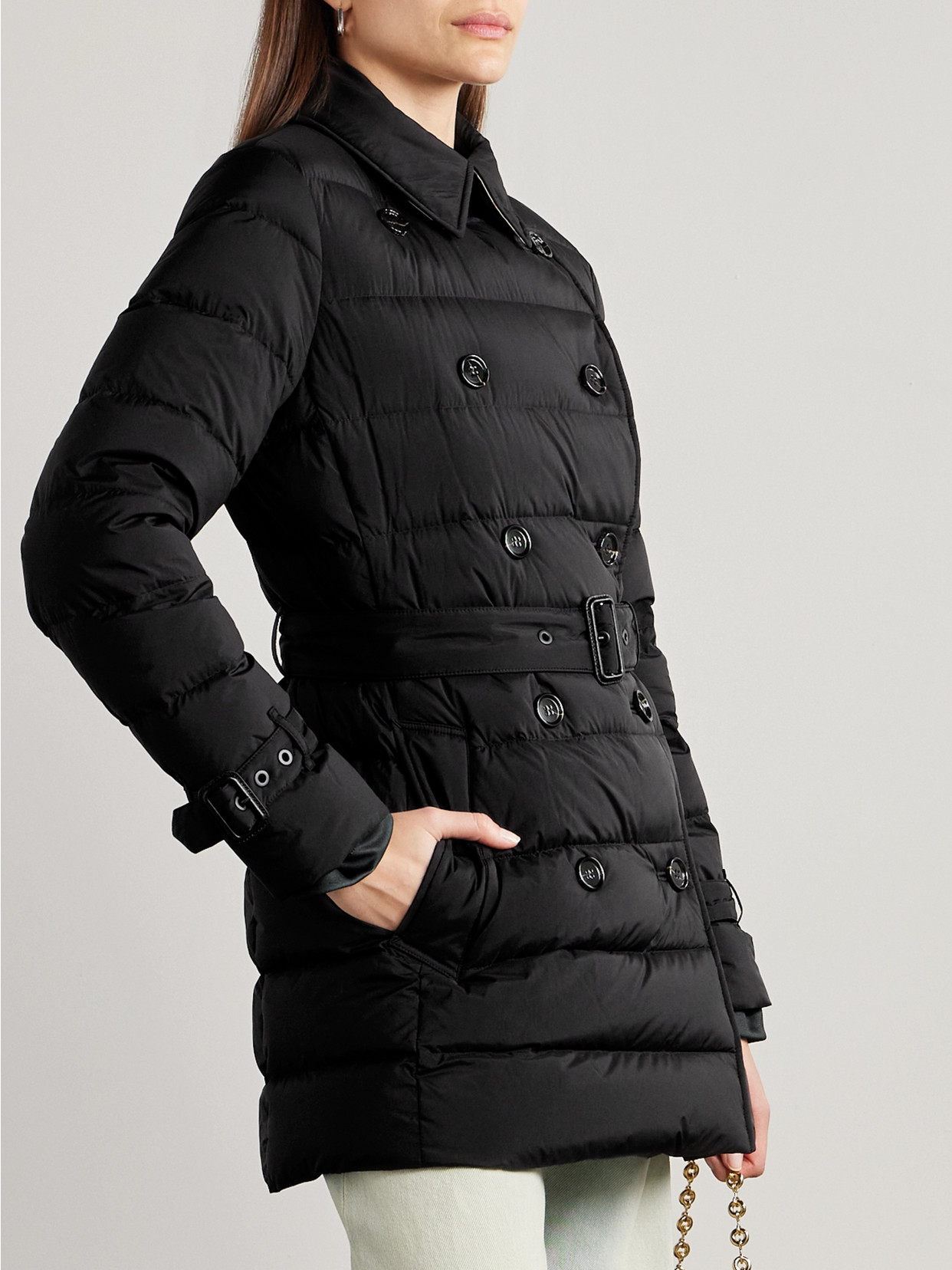 Shop Burberry Hooded Belted Double-breasted Quilted Shell Down Coat In Black