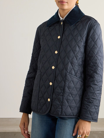Burberry Reversible corduroy-trimmed quilted shell and checked cotton jacket