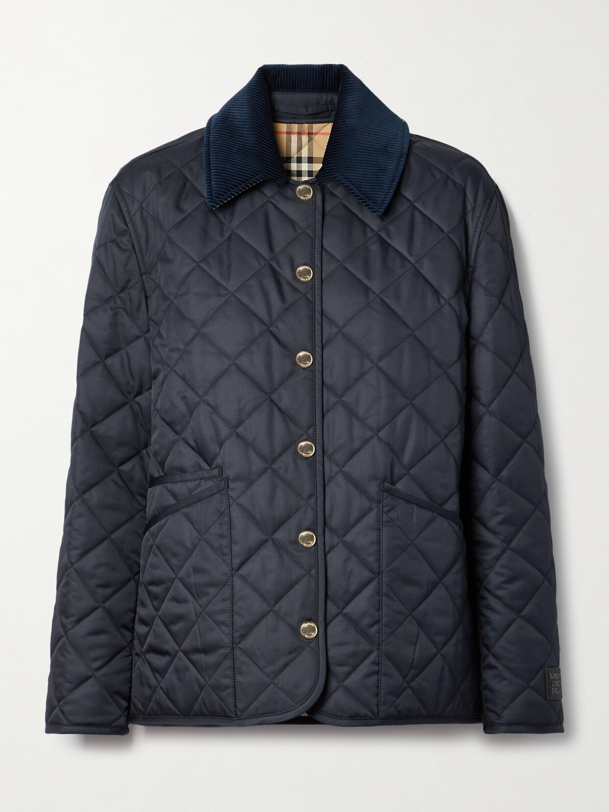 Burberry Reversible Corduroy-trimmed Quilted Shell And Checked Cotton Jacket In Blue