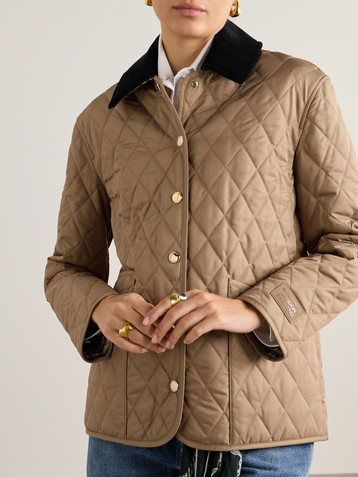 Burberry Corduroy-trimmed quilted shell jacket