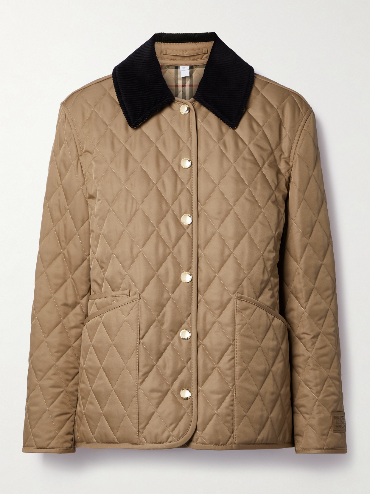 Burberry Corduroy-trimmed Quilted Shell Jacket In Brown