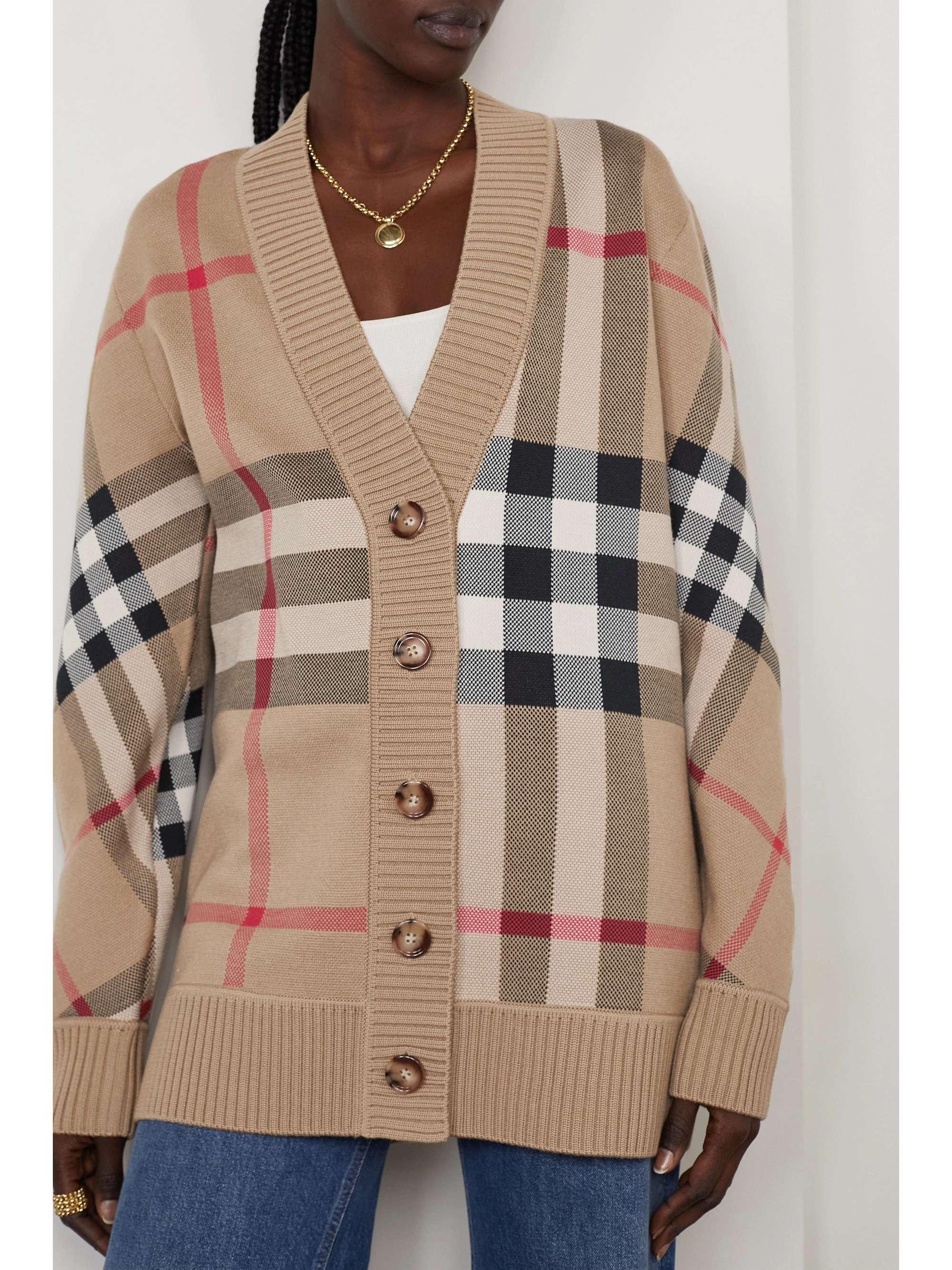 BURBERRY Checked jacquard-knit cardigan