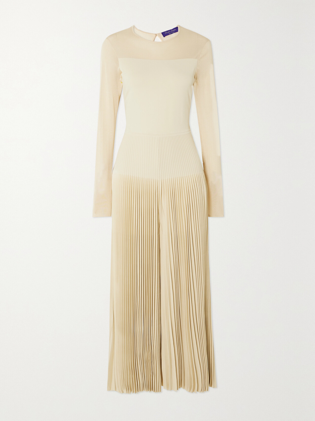 Ralph Lauren Collection Tulle-trimmed Plissé-knit Jumpsuit - Brown