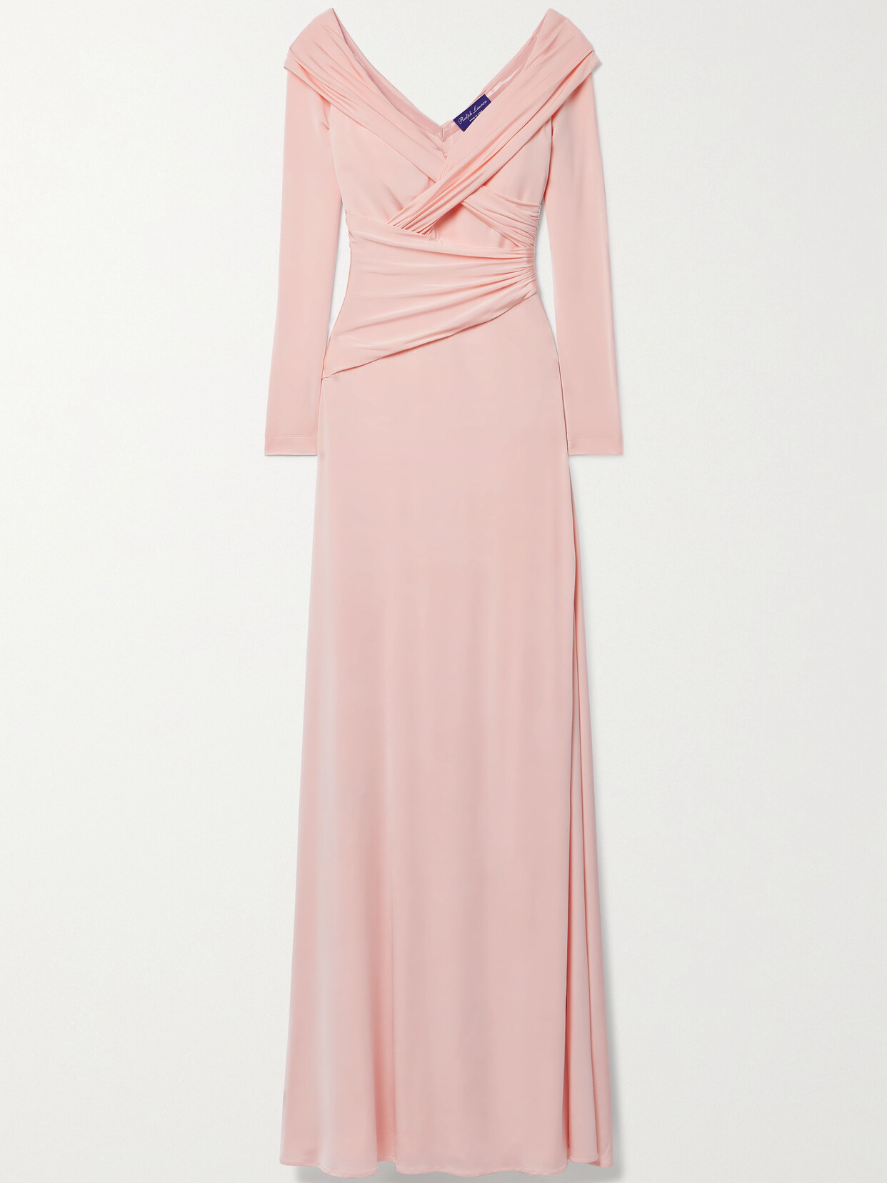 Ralph Lauren Off-the-shoulder Ruched Stretch-jersey Gown In Pink