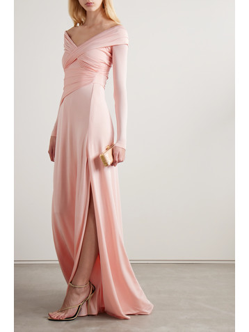 Ralph Lauren Collection Off-the-shoulder ruched stretch-jersey gown