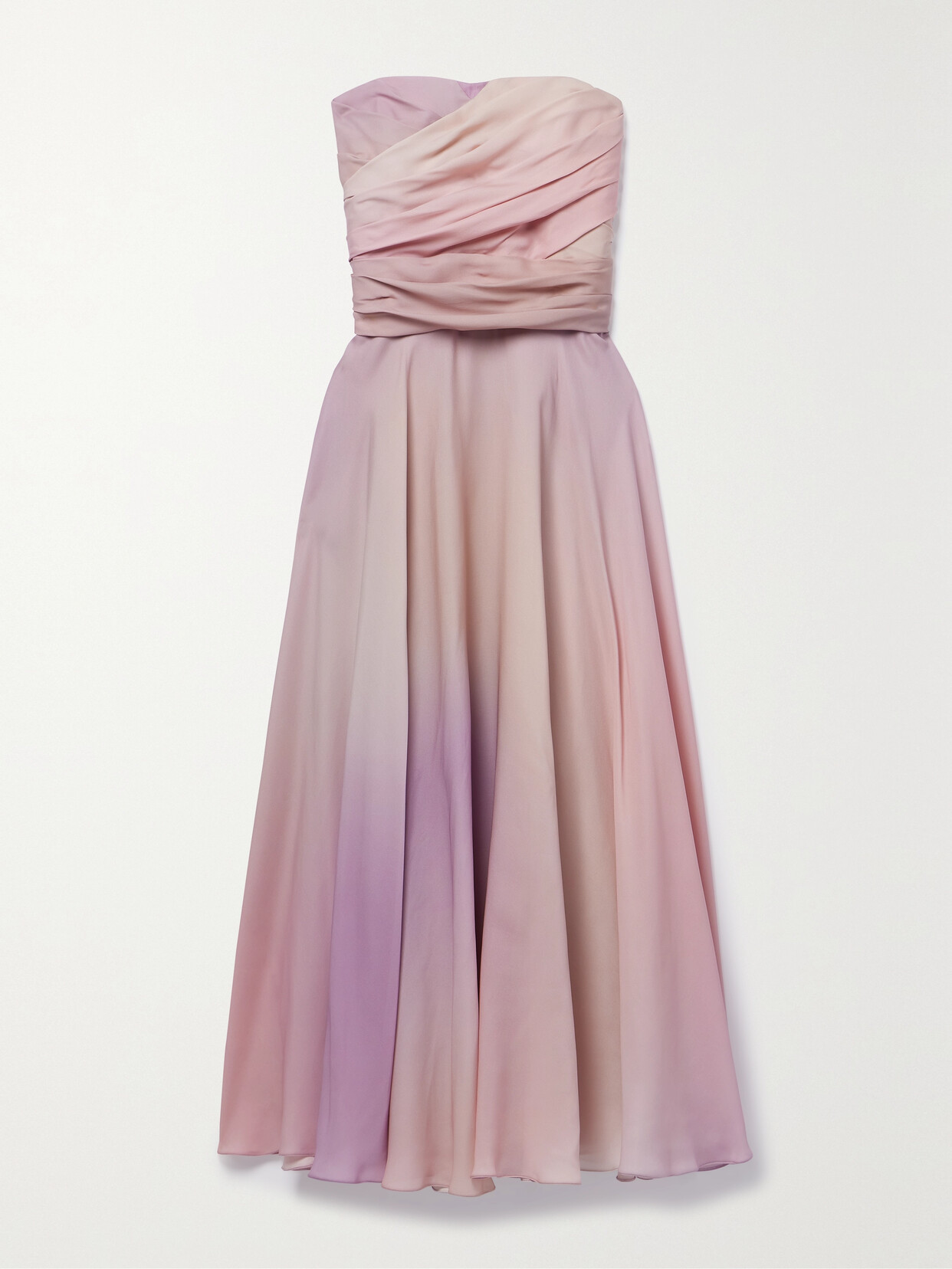 Shop Ralph Lauren Leanne Strapless Pleated Silk-georgette Midi Dress In Pink