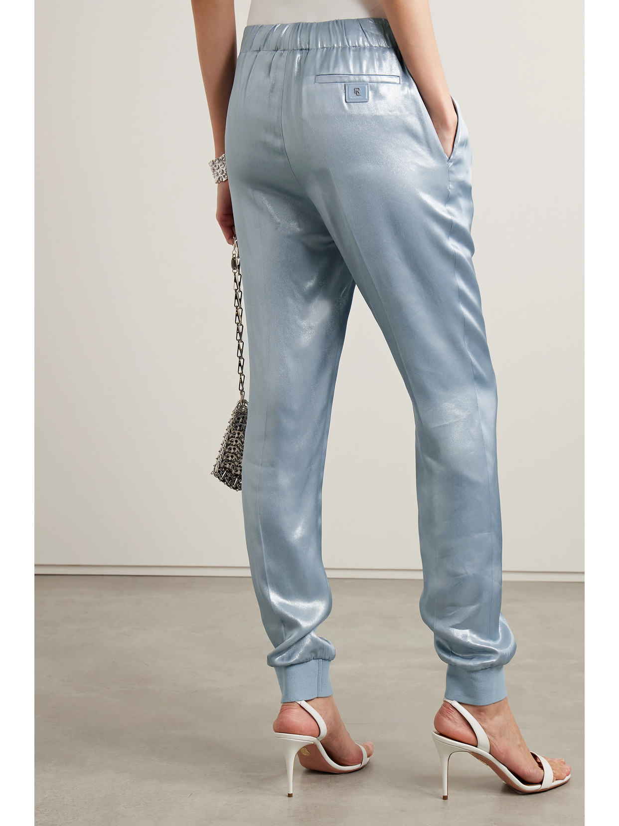 Polo Ralph Lauren Arsenia Pleated Lamé Tapered Track Pants In Silver