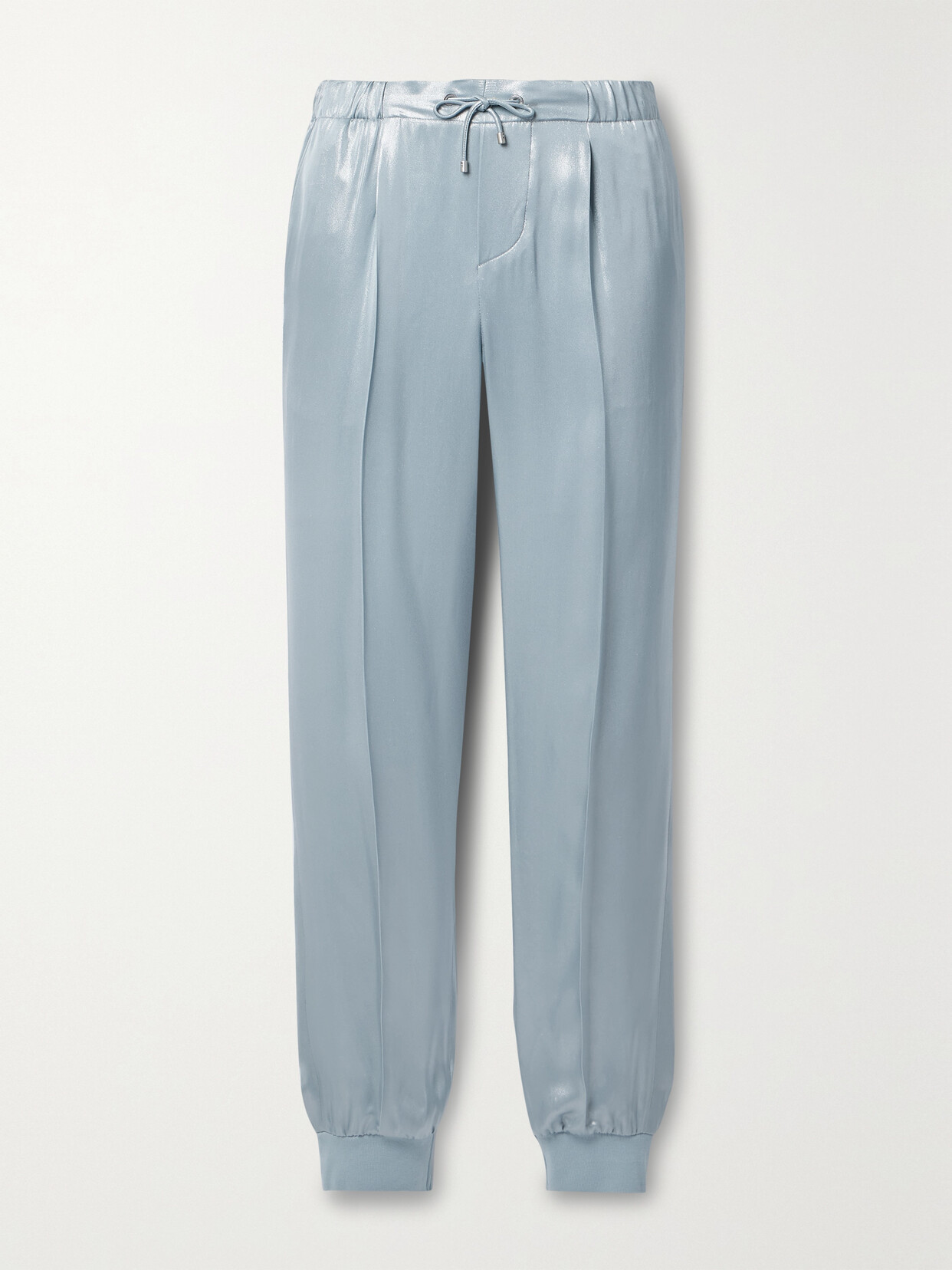 Ralph Lauren Arsenia Pleated Lamé Tapered Track Pants In Silver