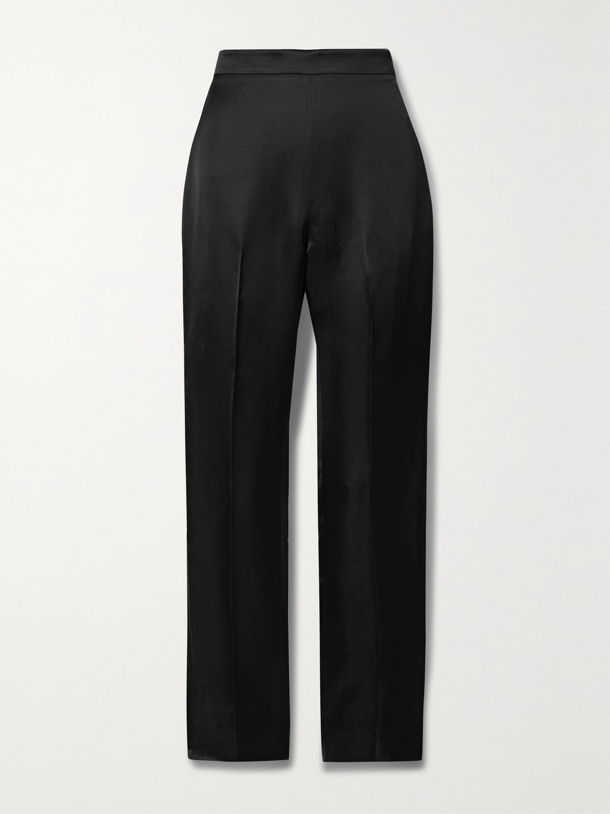 Ralph Lauren Robynn Linen-blend Satin Straight-leg Pants In Black