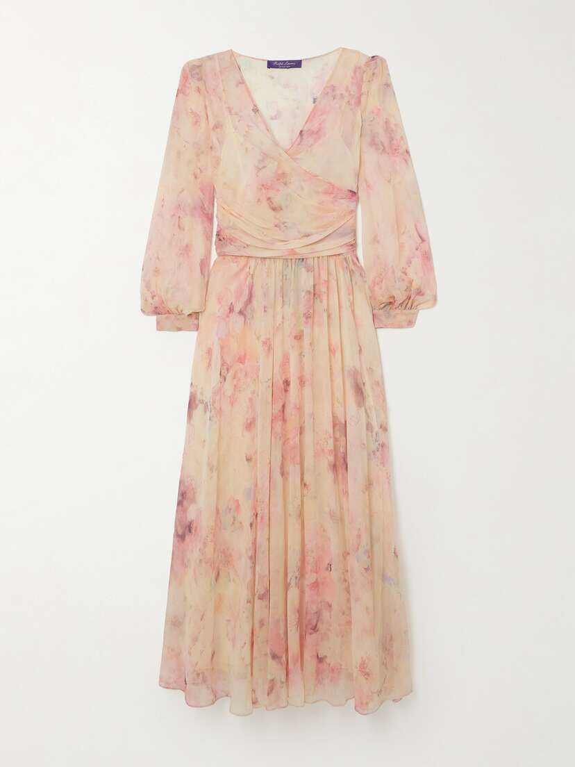 Ralph Lauren Collection Skielar Wrap-effect Printed Plissé Silk-georgette Dress
