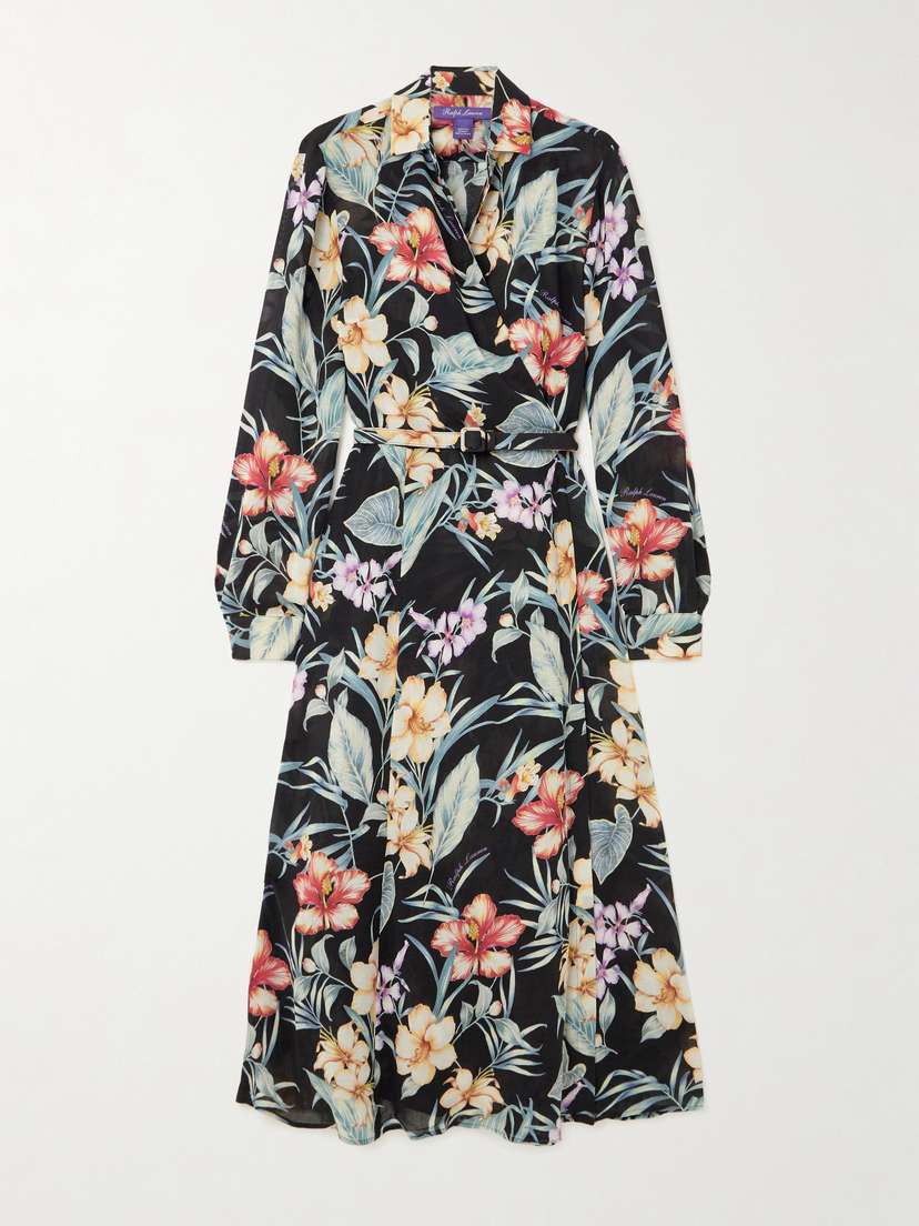 Ralph Lauren Collection Aniyah Belted Floral-print Linen-blend Midi Wrap Dress