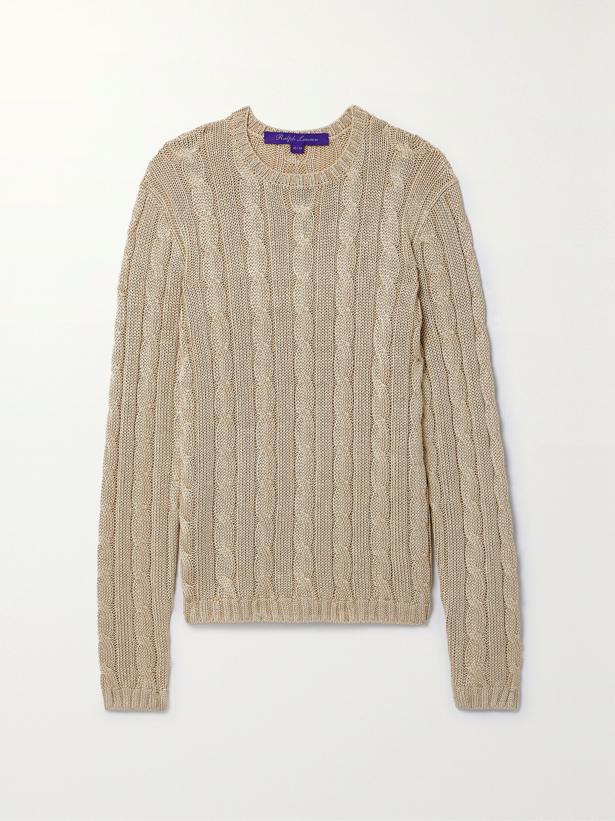 Ralph Lauren Metallic Cable-knit Silk Sweater In Brown