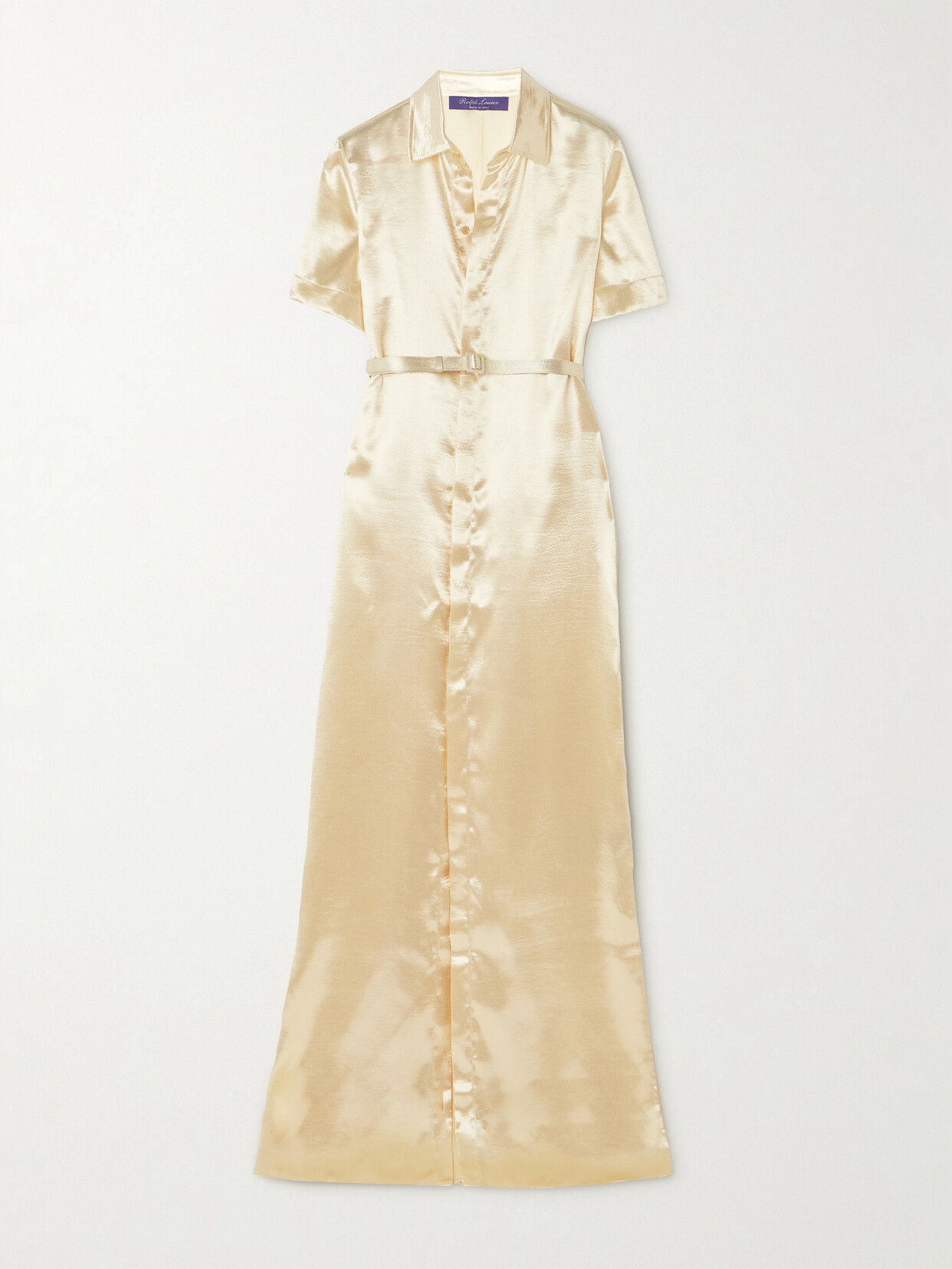 Ralph Lauren Collection Symon Belted Hammered-satin Maxi Shirt Dress - Neutrals