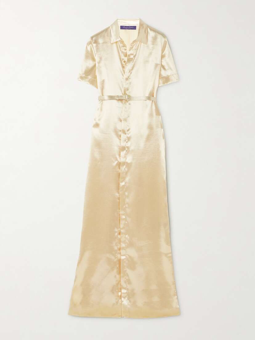 Ralph Lauren Collection Symon Belted Hammered-satin Maxi Shirt Dress