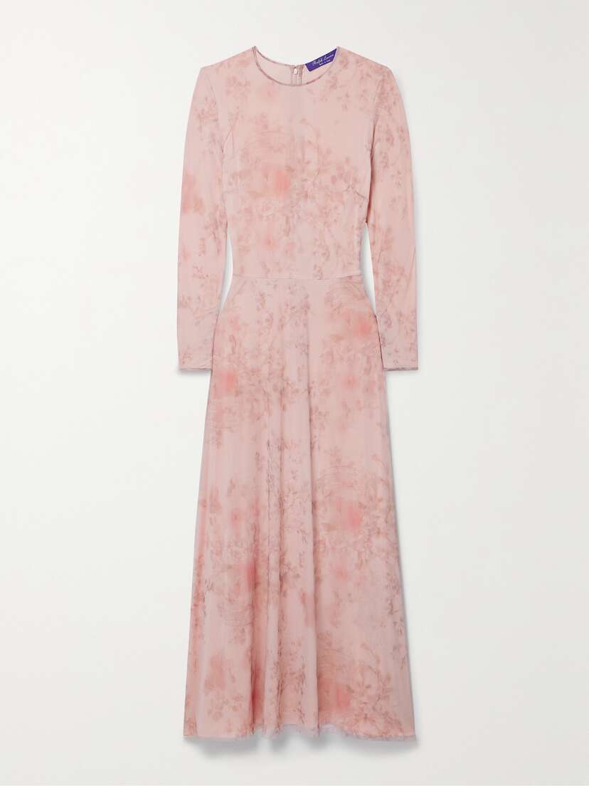 Ralph Lauren Collection Alisen Belted Floral-print Stretch-tulle Midi Dress
